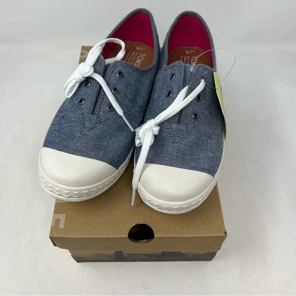 TOMS Zuma Youth 5 Blue Speckled Chambray Lace Up Sneakers New in Box